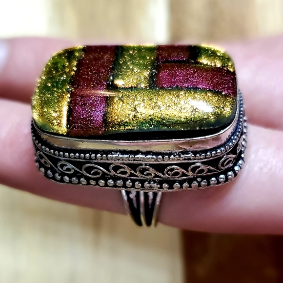 New Huge Dichroic Glass 925 Silver Ring. - Picture 1 of 9